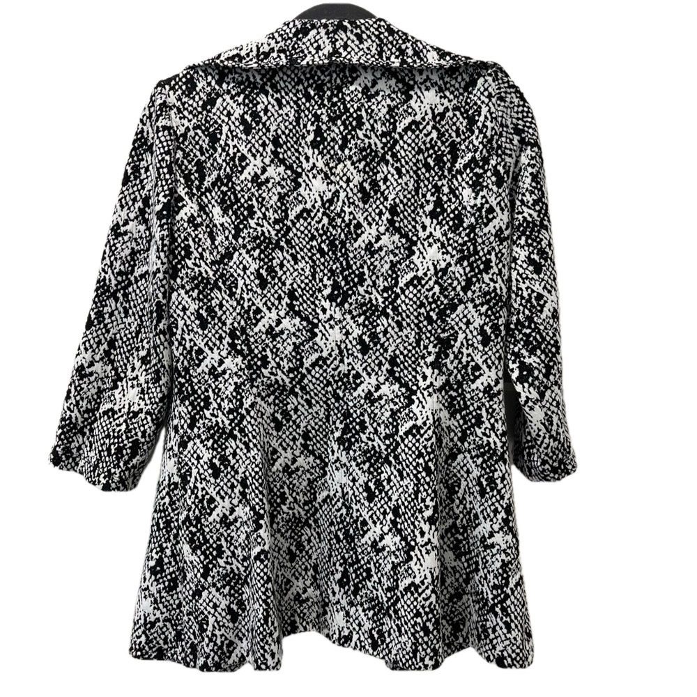 Calvin Klein Open Drape Ruffled Jacket, Black/White Snackeprint, Women’s Size 2 - Picture 2 of 5